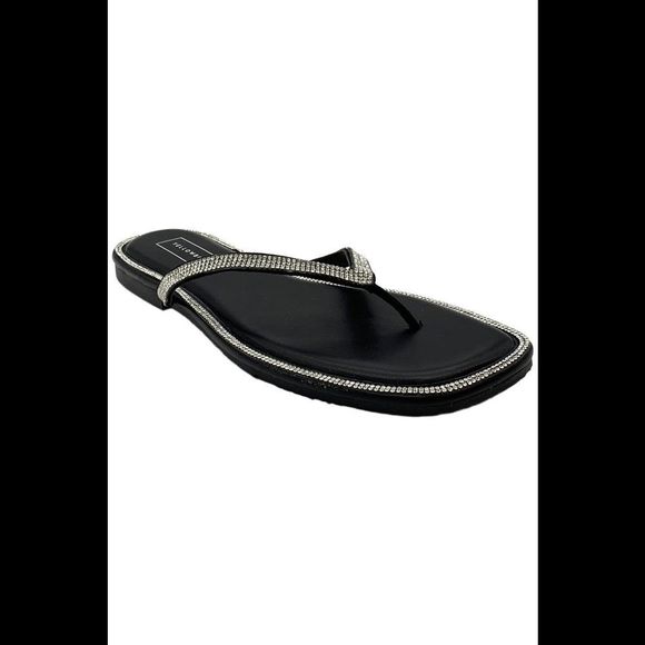 Yellow Box Women's Danaya Slip-On Leather Thong Sandals Black - Medium - Picture 1 of 3